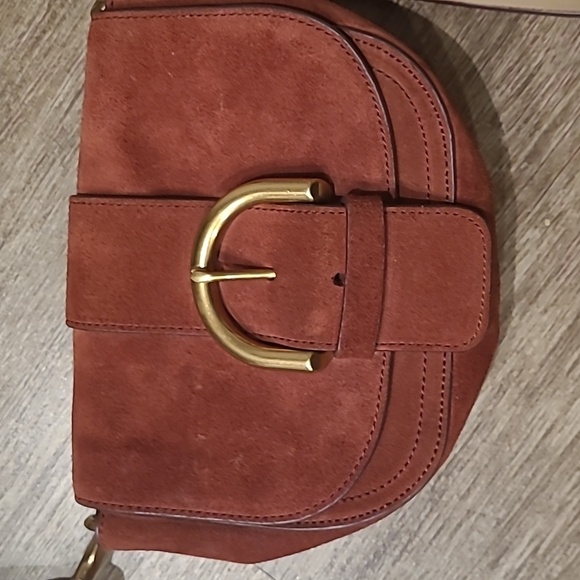 Small J. Crew Small Suede Leather Brass Saddle Bag - Picture 2 of 9